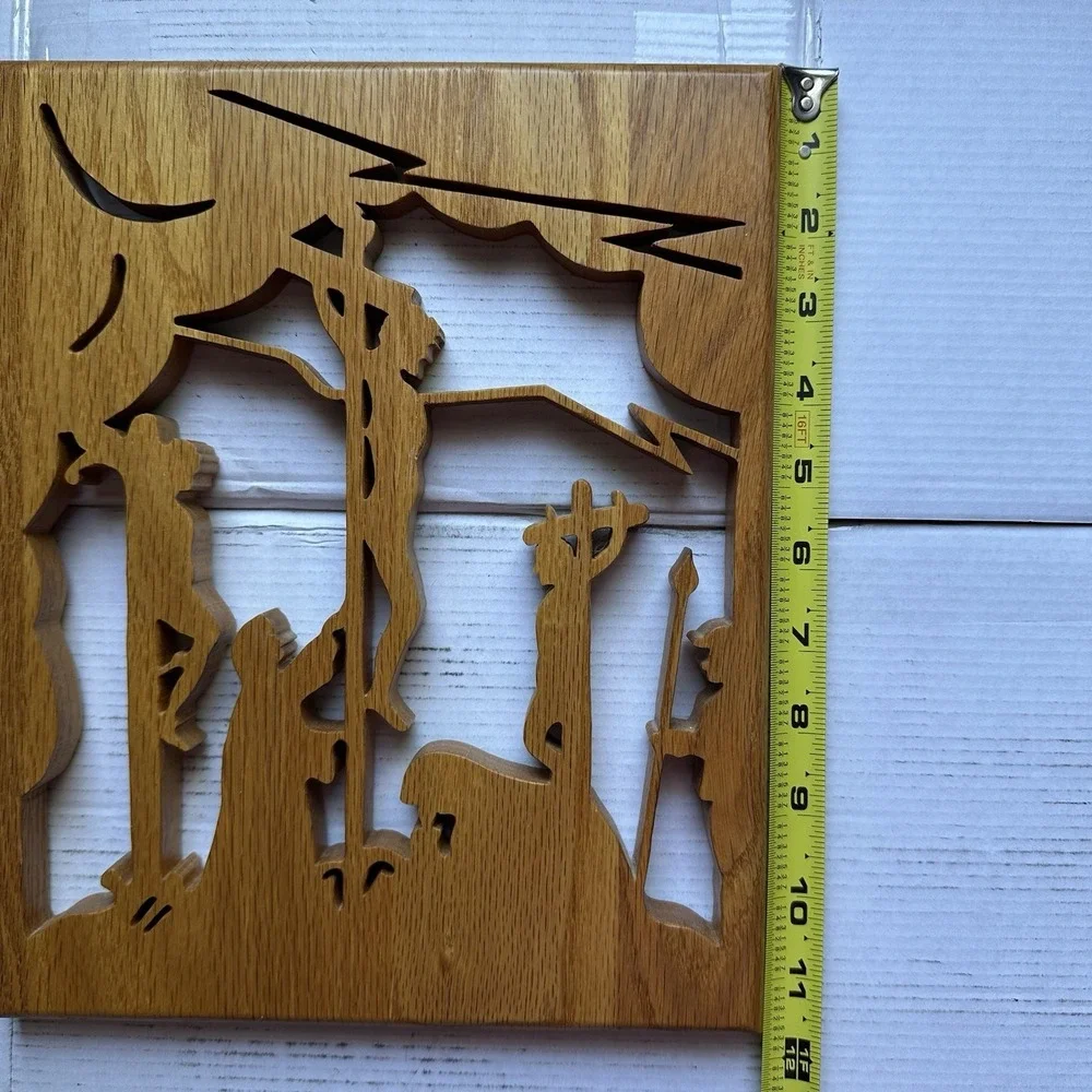 VTG‎ Wooden Wall Hanging Laser Cut Out Folk Art Religious Scene MCM